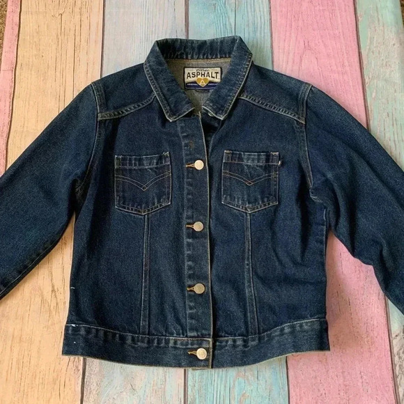 Blue asphalt dark blue denim jacket size large fitted style - Picture 4 of 8